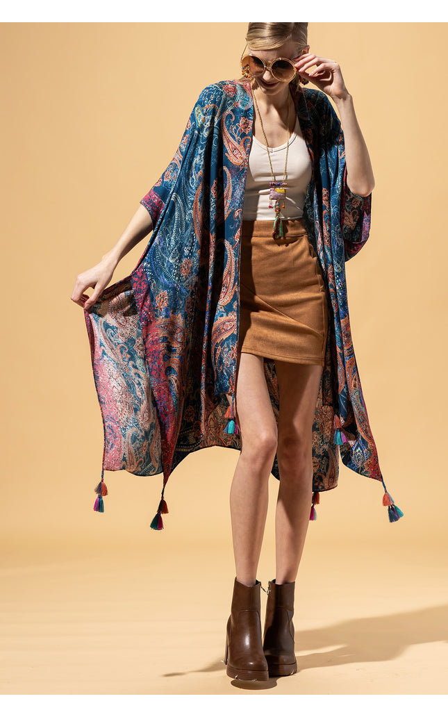 Paisley Shadow Tassel Kimono