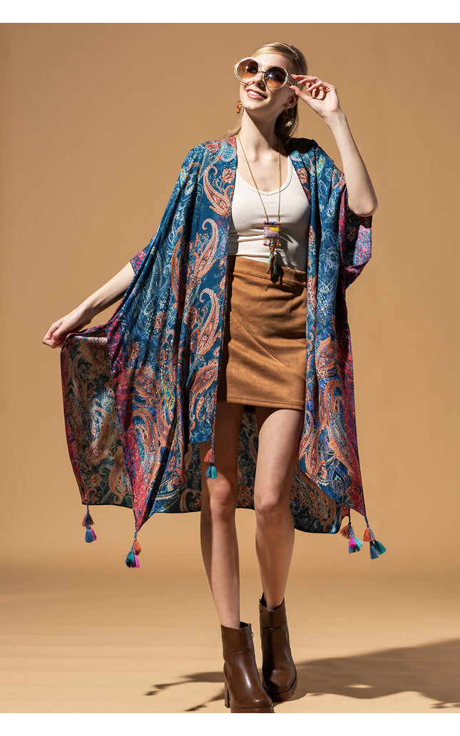 Paisley Shadow Tassel Kimono