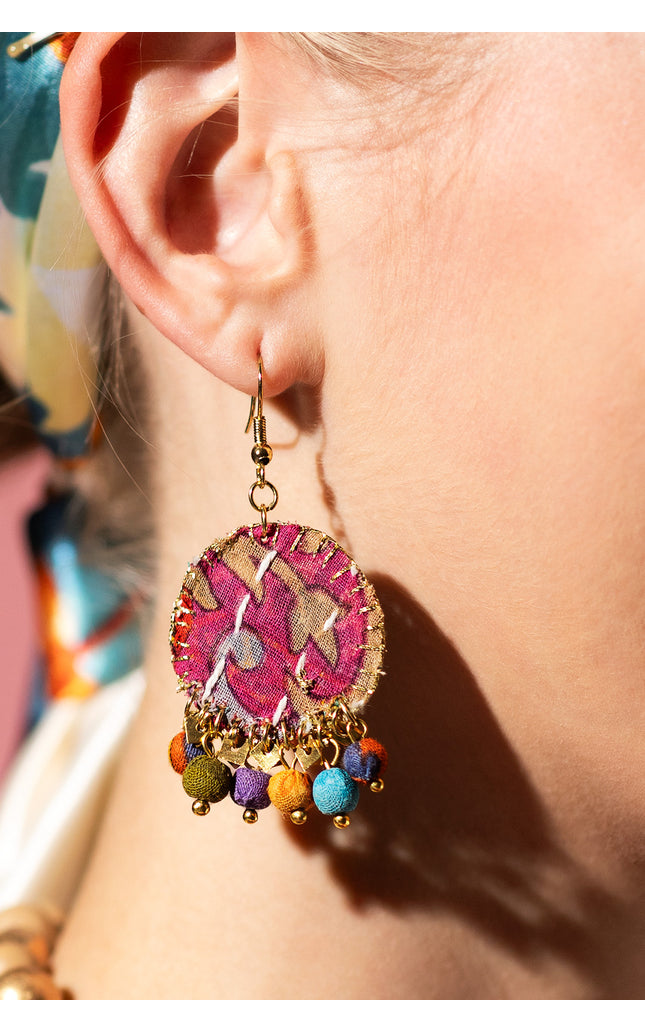 Patchwork Fabric Drop Earrings
