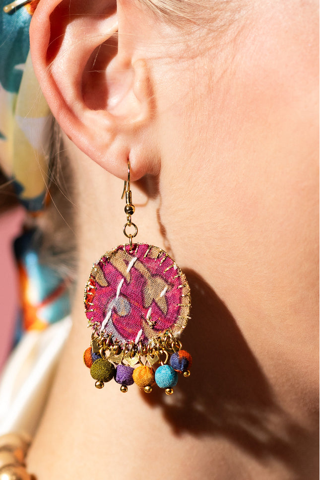 Patchwork Fabric Drop Earrings