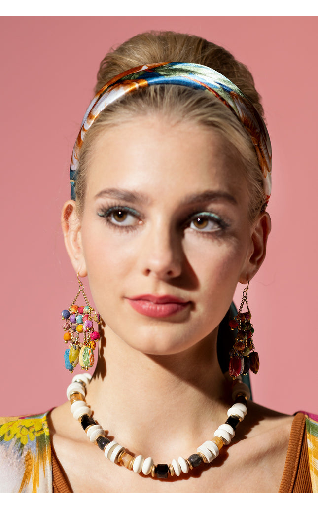 Multicolor Fabric Bead Chandelier Earrings