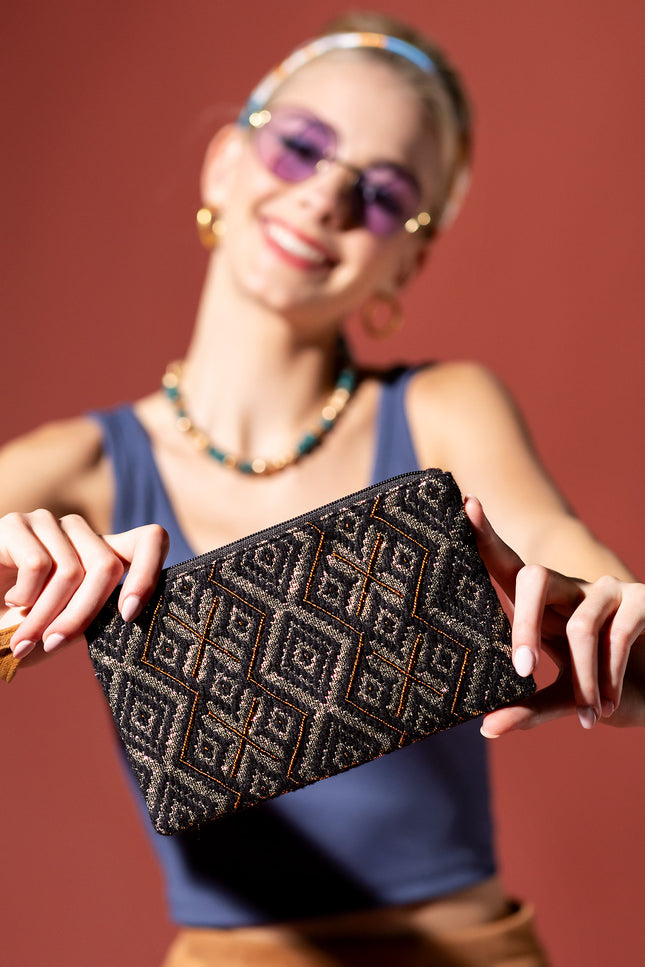 Midnight Mosaic Jacquard Clutch