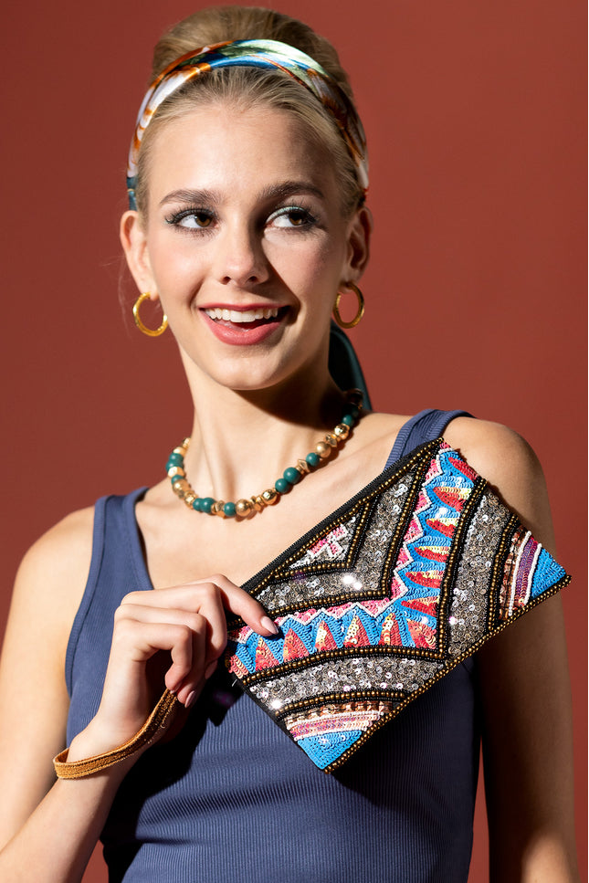 Chevron Shimmer Clutch