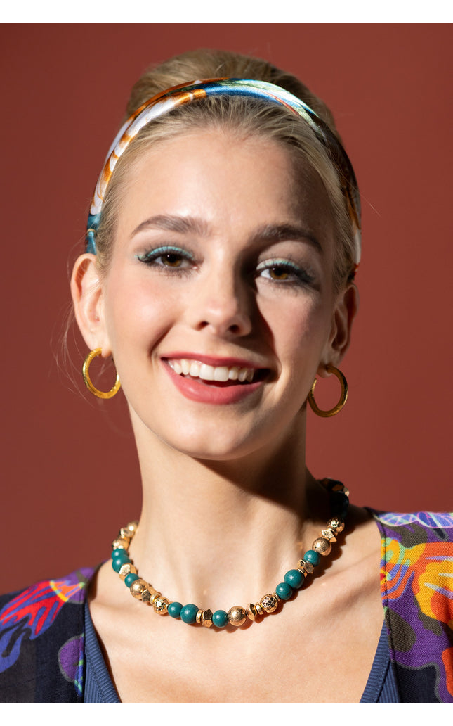 Teal Gold Beaded Necklace