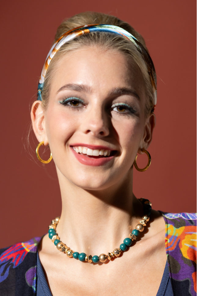 Teal Gold Beaded Necklace