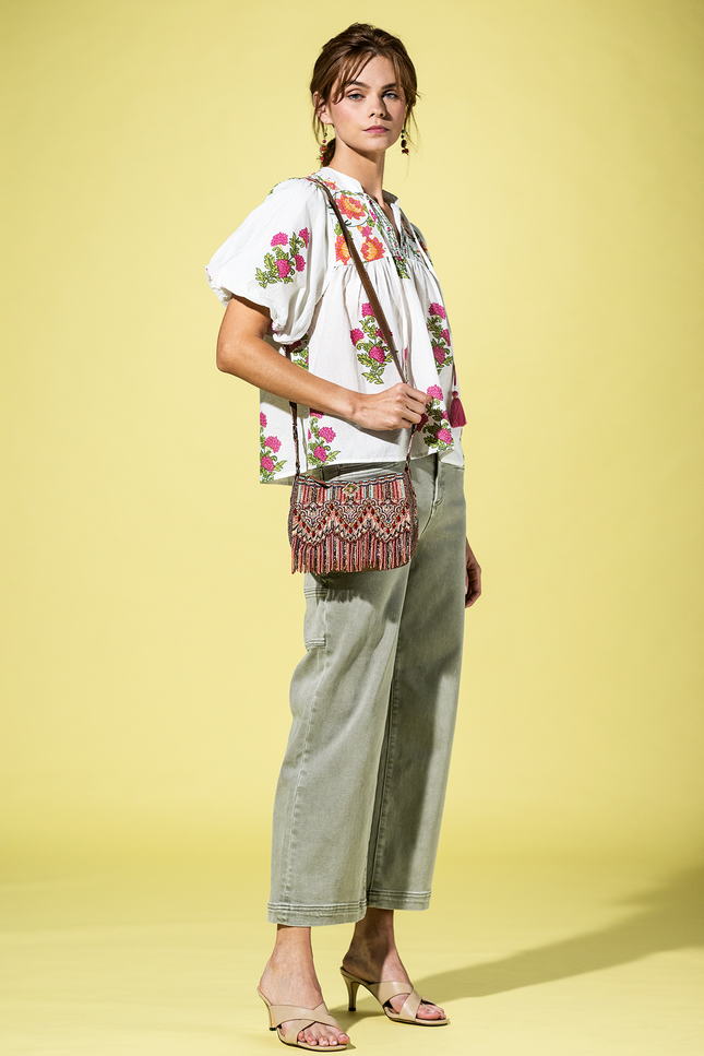 Beaded Tapestry Crossbody Bag