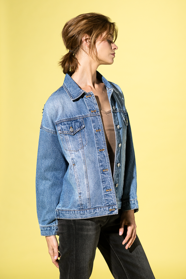 Embroidered Back Fringed Denim Jacket