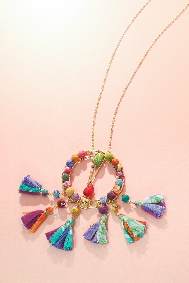 Circle Pendant Necklace With Tassels