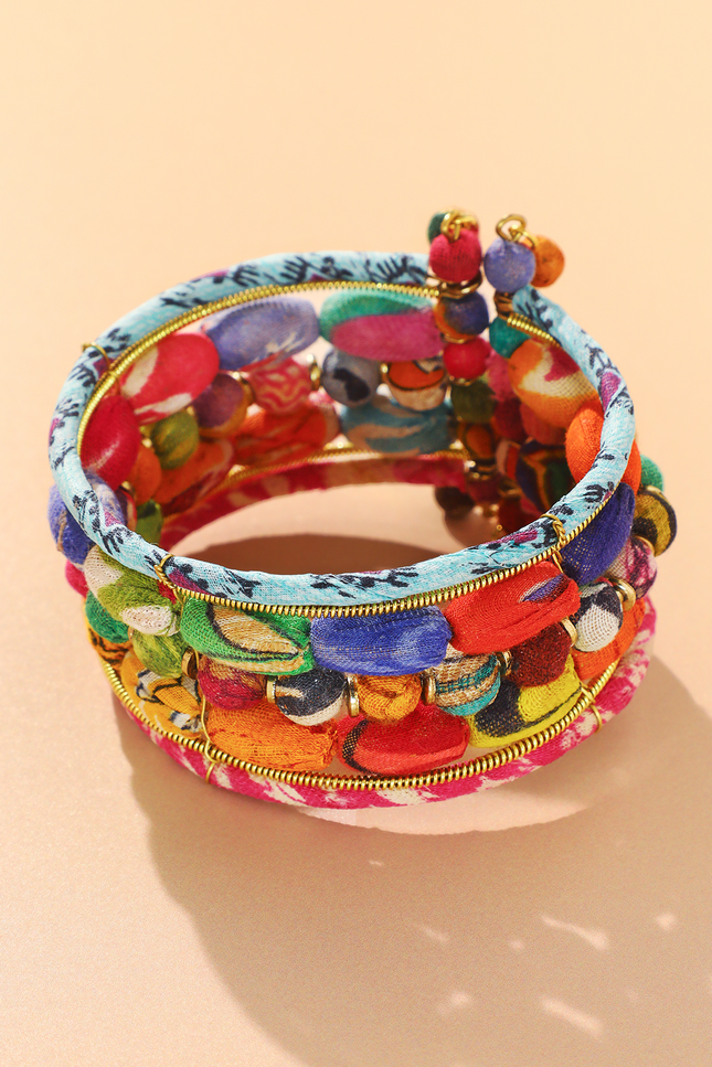 Upcycled Stacked Sari Cuff Bracelet