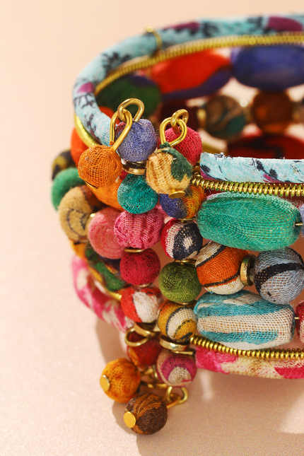 Upcycled Stacked Sari Cuff Bracelet