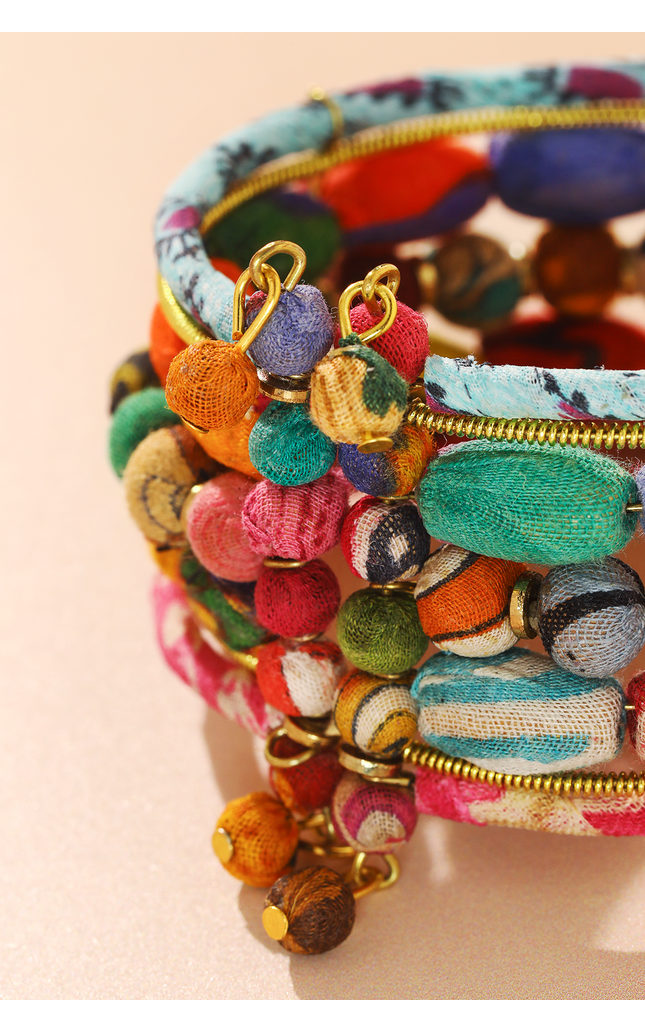 Upcycled Stacked Sari Cuff Bracelet