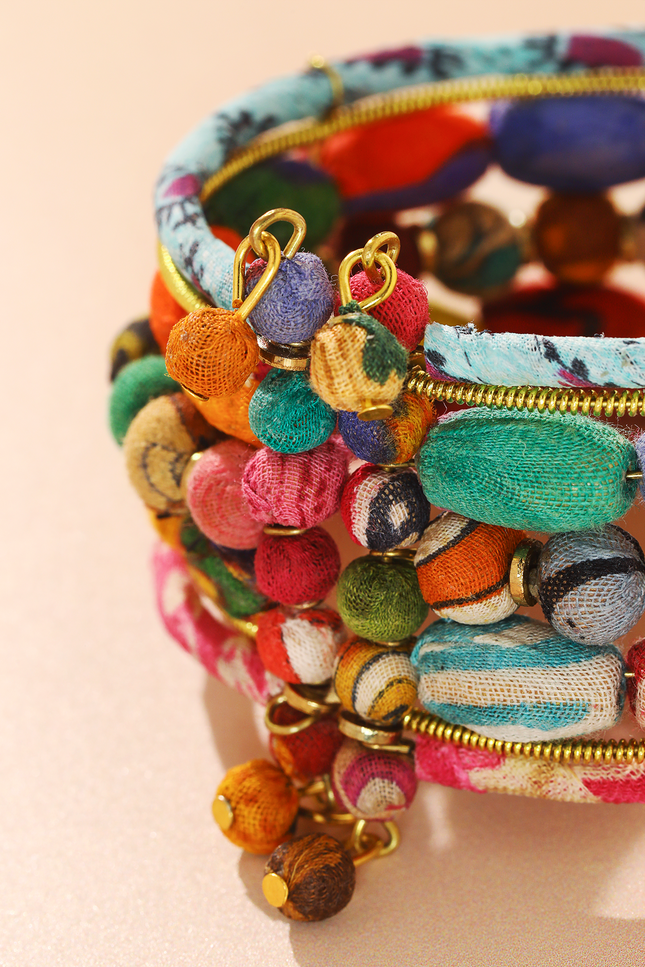 Upcycled Stacked Sari Cuff Bracelet