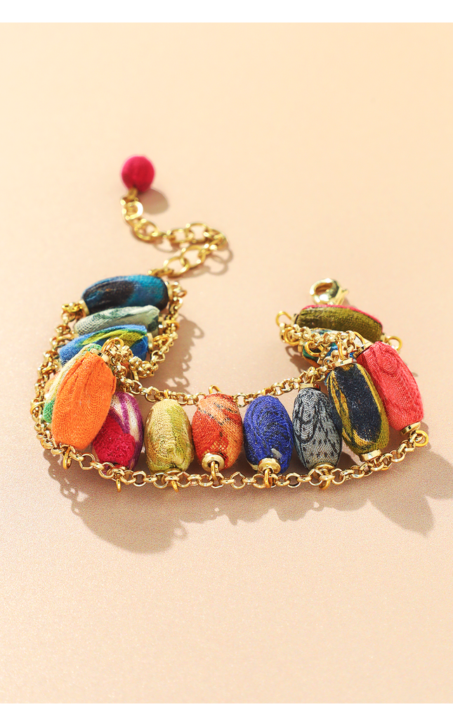 Woven Sari Bead Bracelet