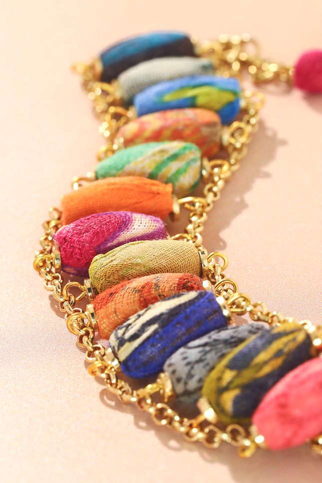 Woven Sari Bead Bracelet