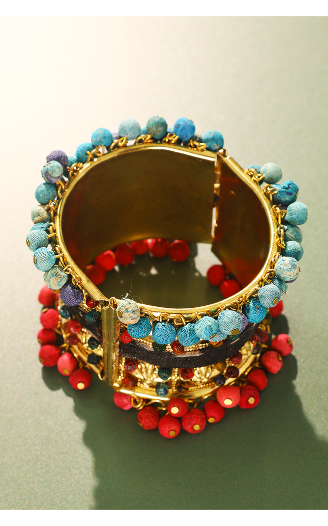 Upcycled Sari Beaded Bangle Bracelet