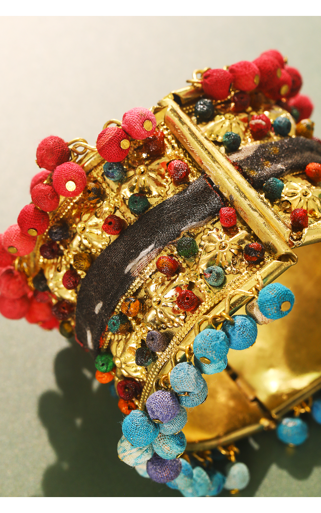 Upcycled Sari Beaded Bangle Bracelet