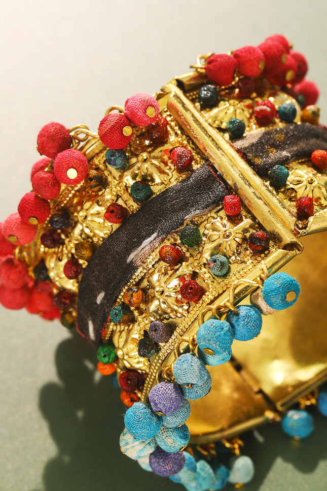 Upcycled Sari Beaded Bangle Bracelet