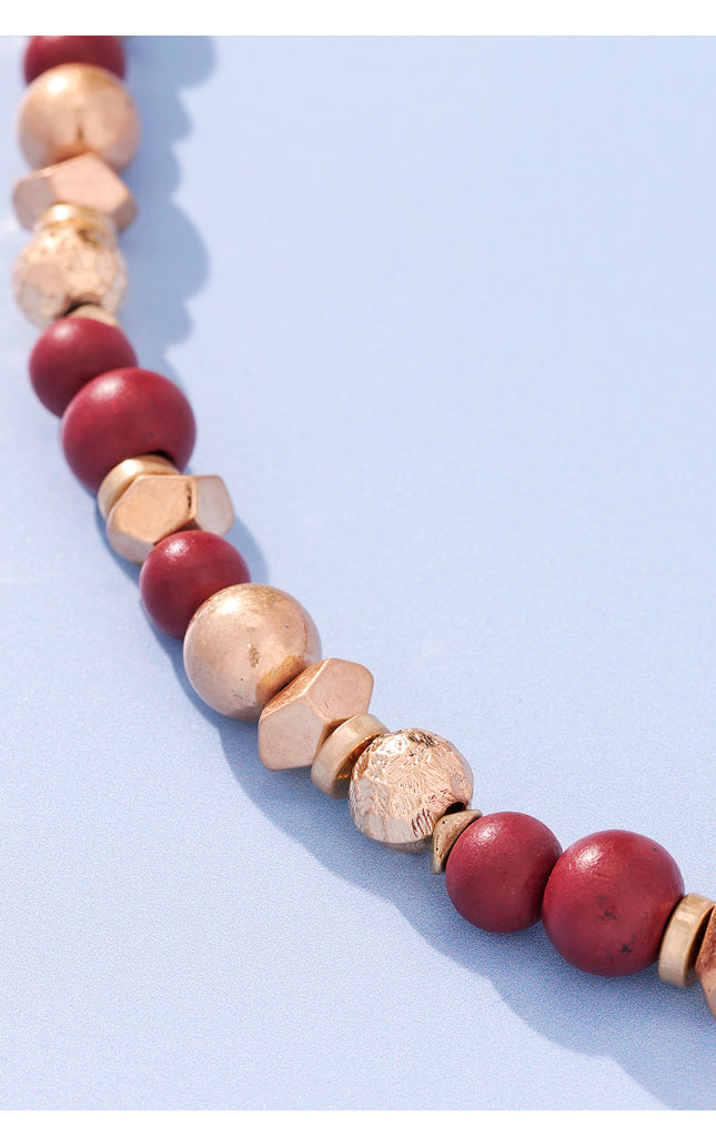 Burgundy and Gold Beaded Necklace