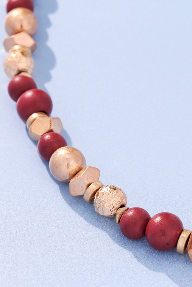 Burgundy and Gold Beaded Necklace