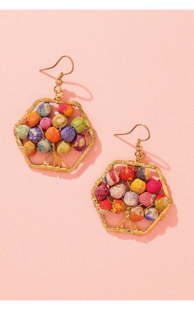 Hexagon Multicolored Bead Earrings