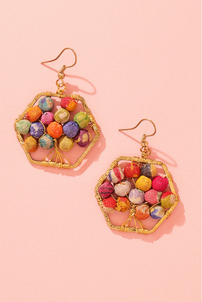 Hexagon Multicolored Bead Earrings