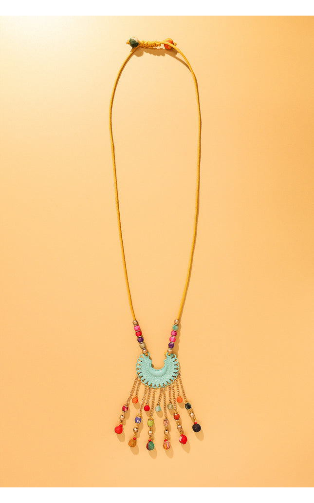 Turquoise Crescent Tassel Necklace