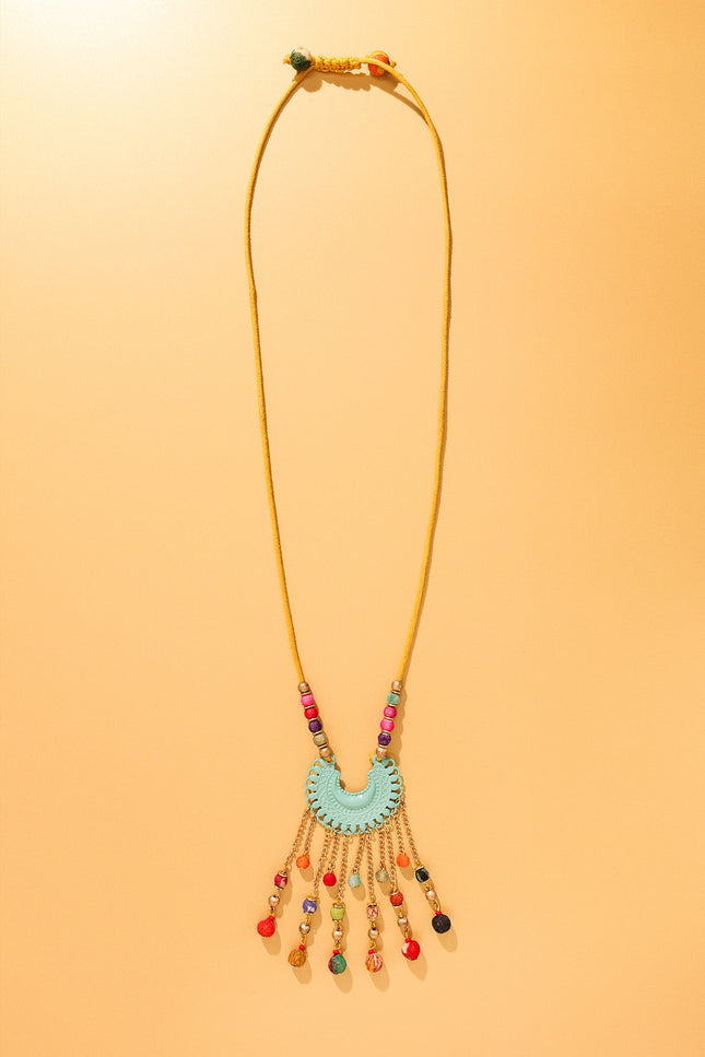 Turquoise Crescent Tassel Necklace