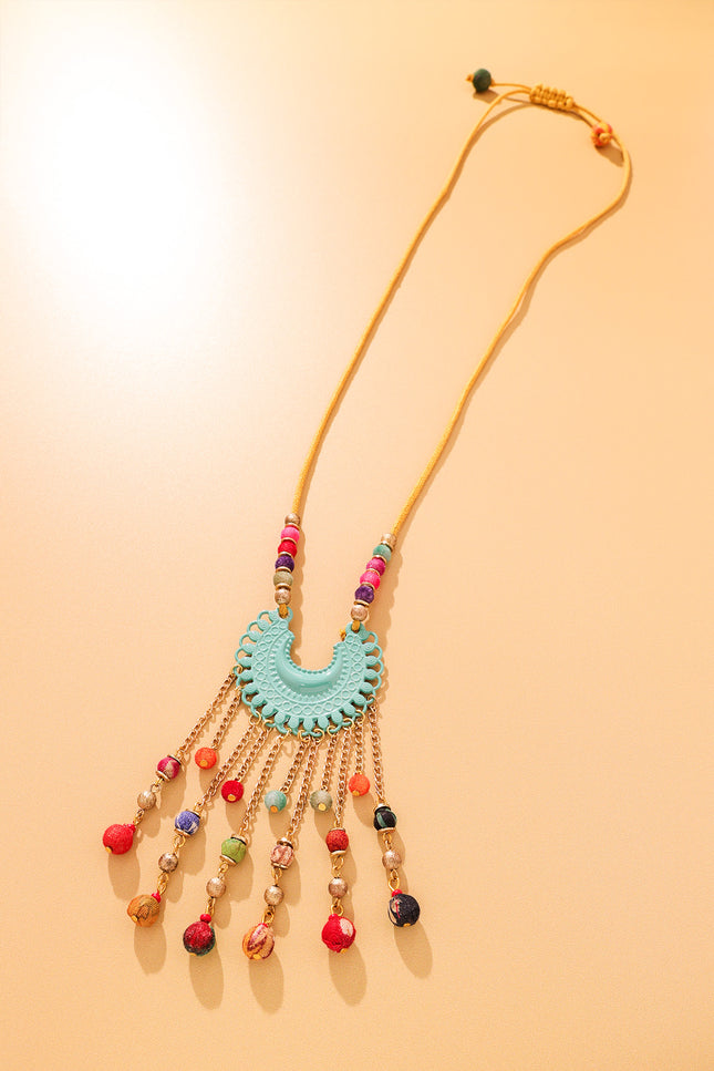Turquoise Crescent Tassel Necklace