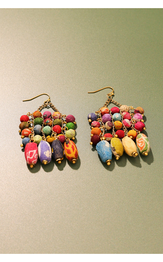 Multicolor Fabric Bead Chandelier Earrings