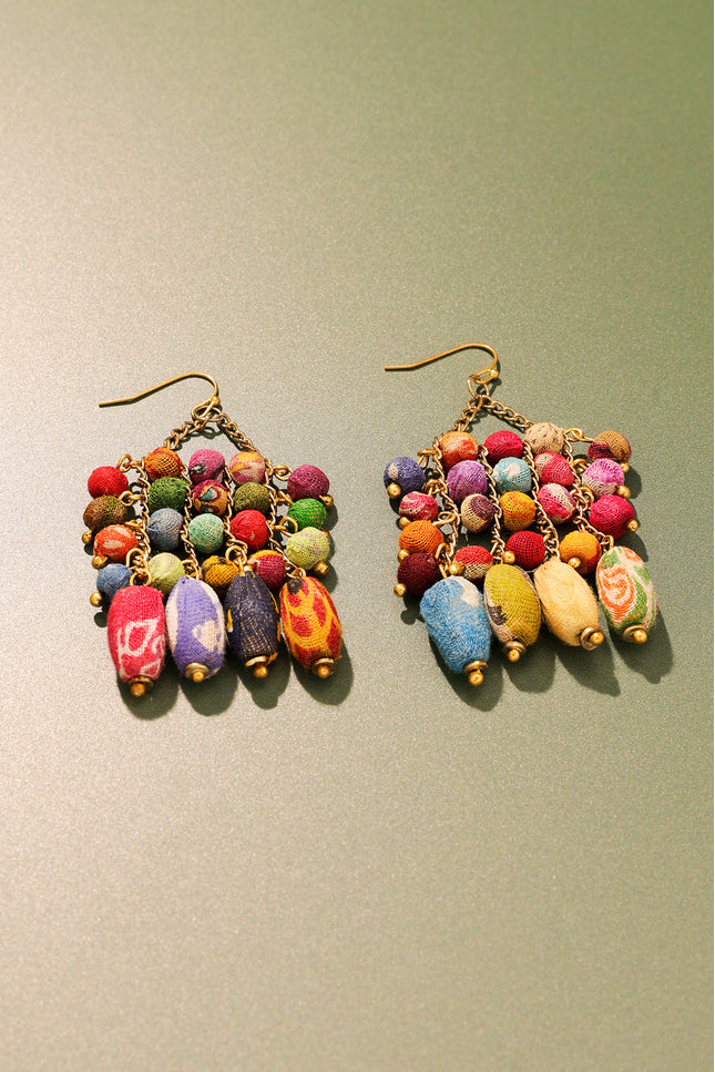 Multicolor Fabric Bead Chandelier Earrings