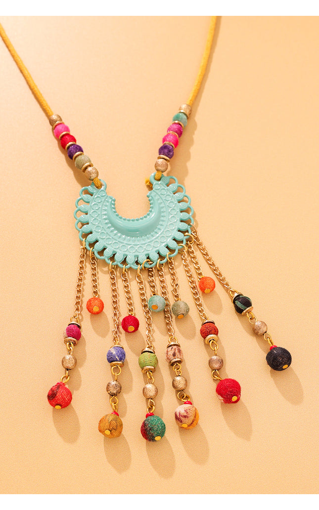Turquoise Crescent Tassel Necklace