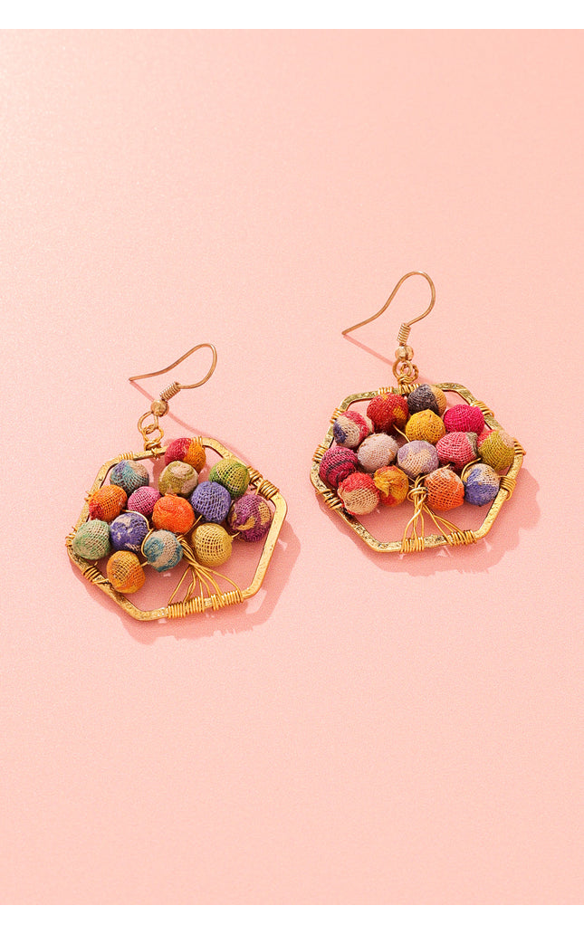 Hexagon Multicolored Bead Earrings