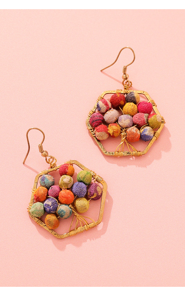 Hexagon Multicolored Bead Earrings