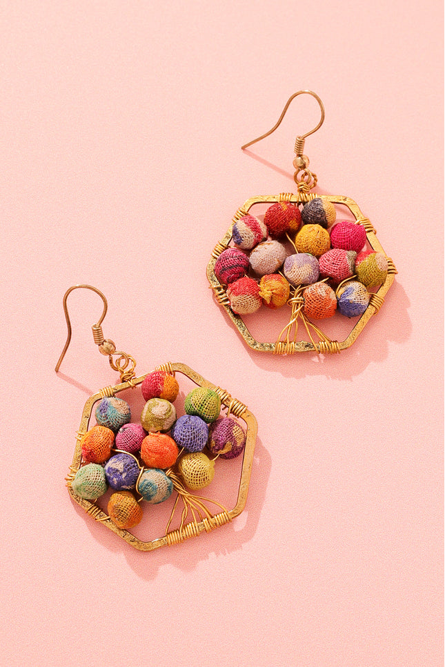 Hexagon Multicolored Bead Earrings