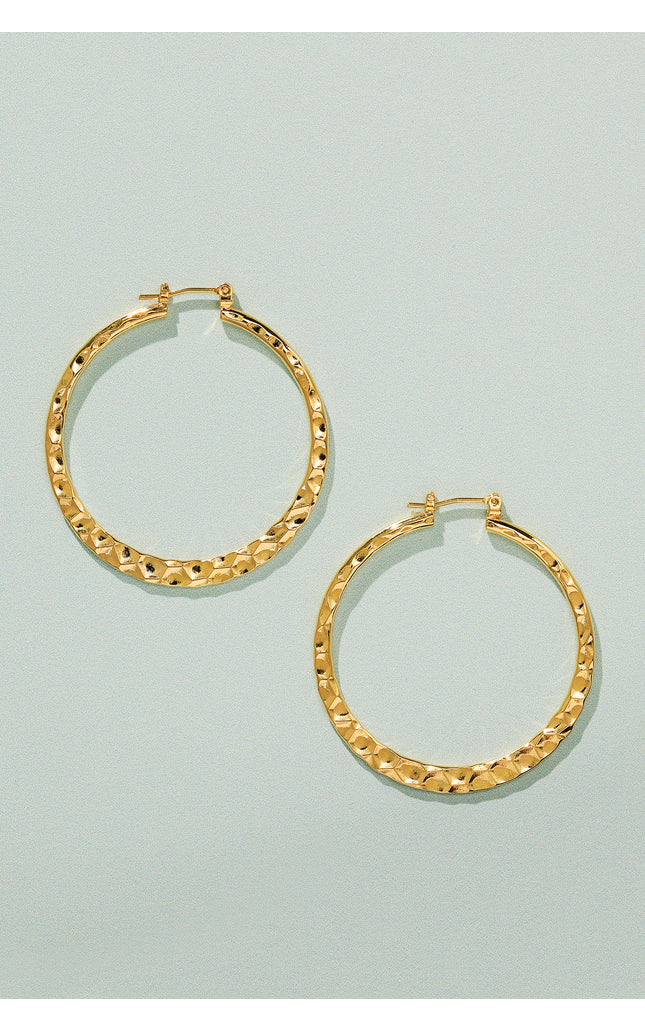 18K Gold Plated Radiant Textured Hoop Earrings