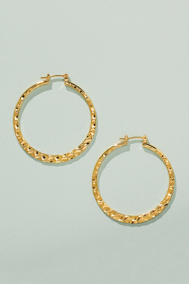 18K Gold Plated Radiant Textured Hoop Earrings