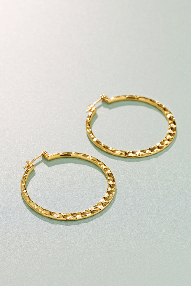 18K Gold Plated Radiant Textured Hoop Earrings