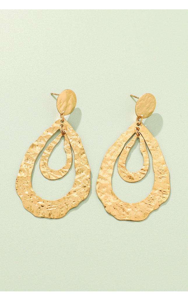 Hammered Teardrop Layered Earrings