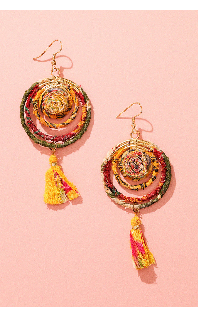 Spiral Tassel Circular Earrings