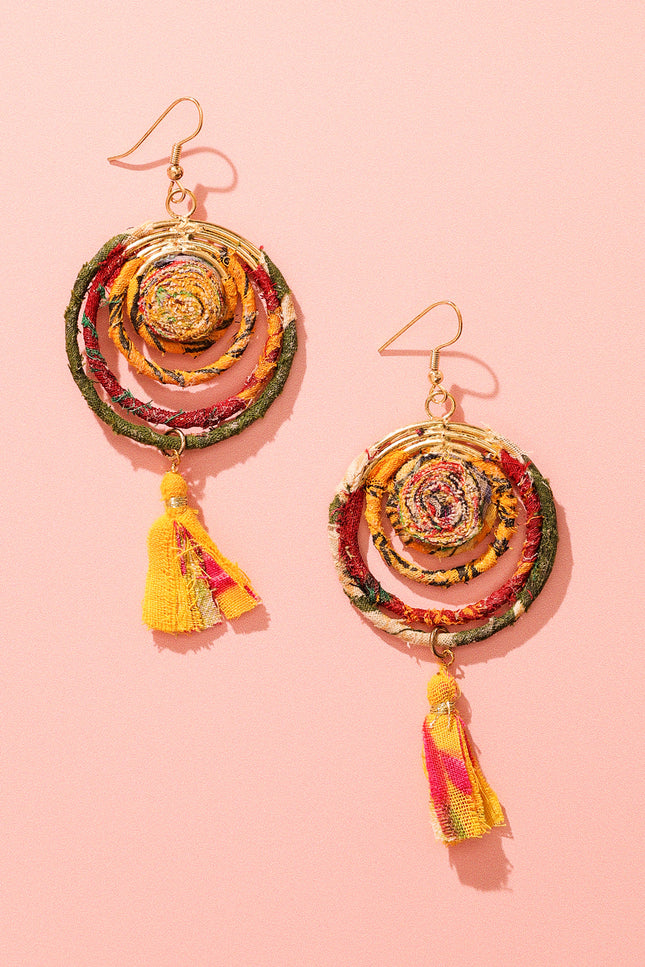 Spiral Tassel Circular Earrings