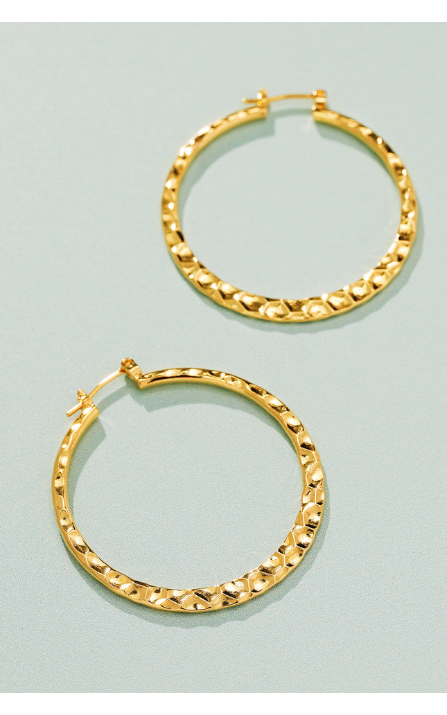 18K Gold Plated Radiant Textured Hoop Earrings