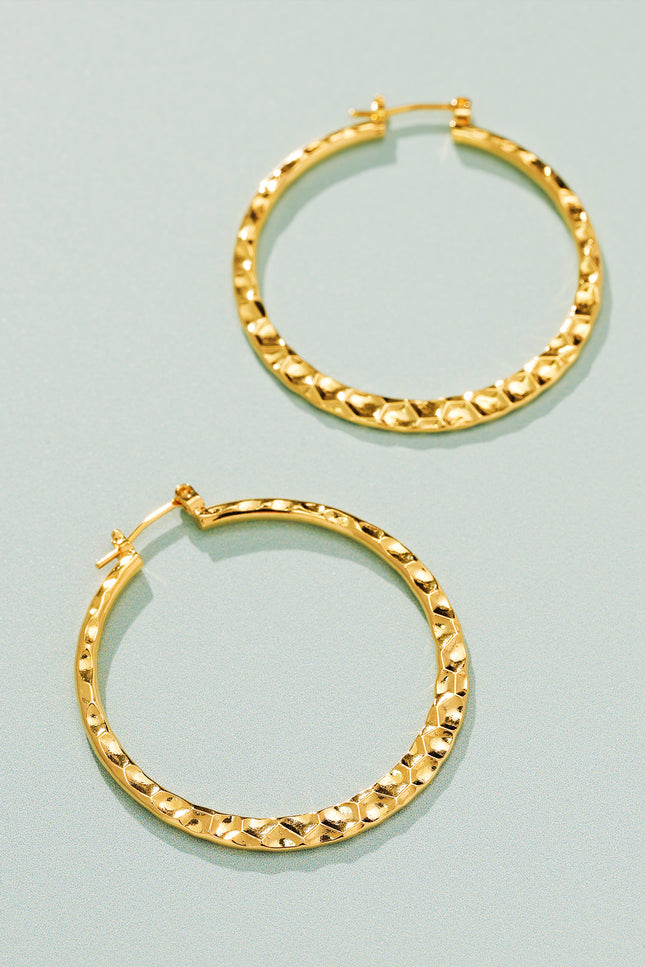 18K Gold Plated Radiant Textured Hoop Earrings