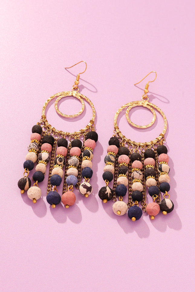 Fabric Beads Tassel Dangle Earrings
