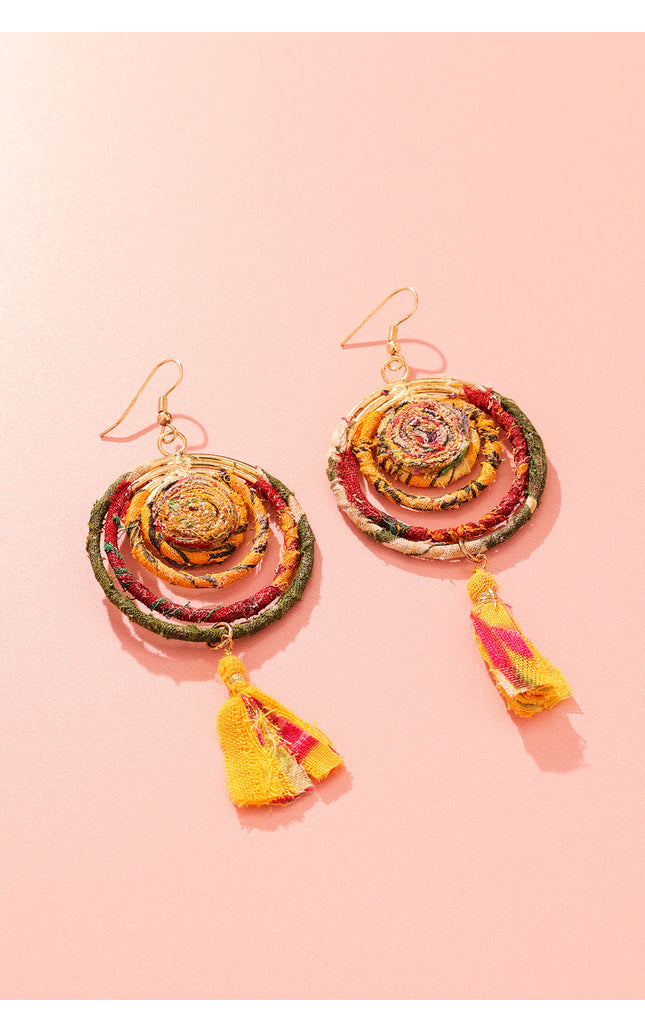 Spiral Tassel Circular Earrings