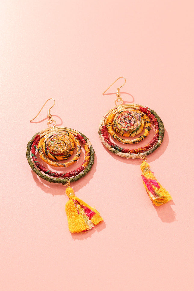 Spiral Tassel Circular Earrings