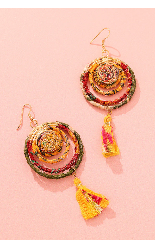 Spiral Tassel Circular Earrings