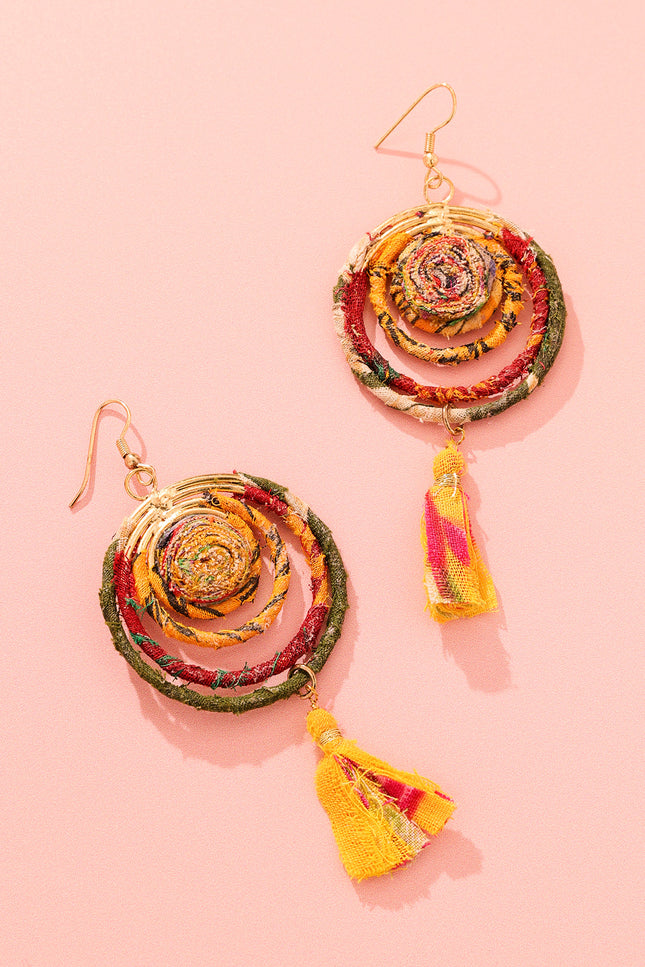 Spiral Tassel Circular Earrings