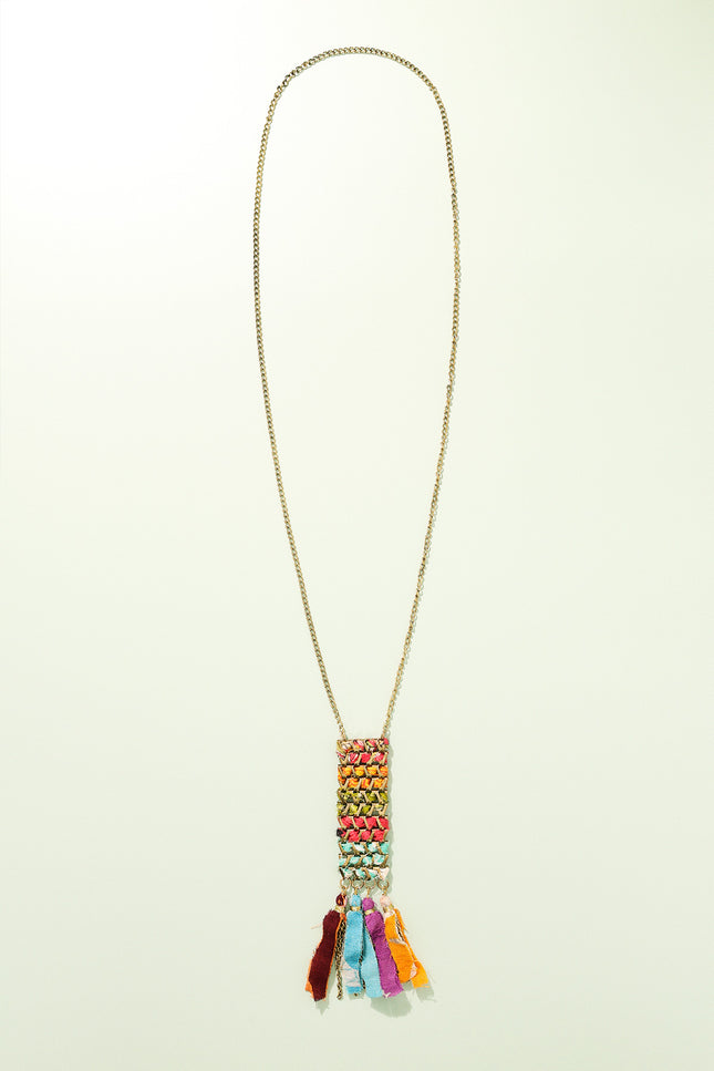 Rectangular Tassel Charm  Necklace