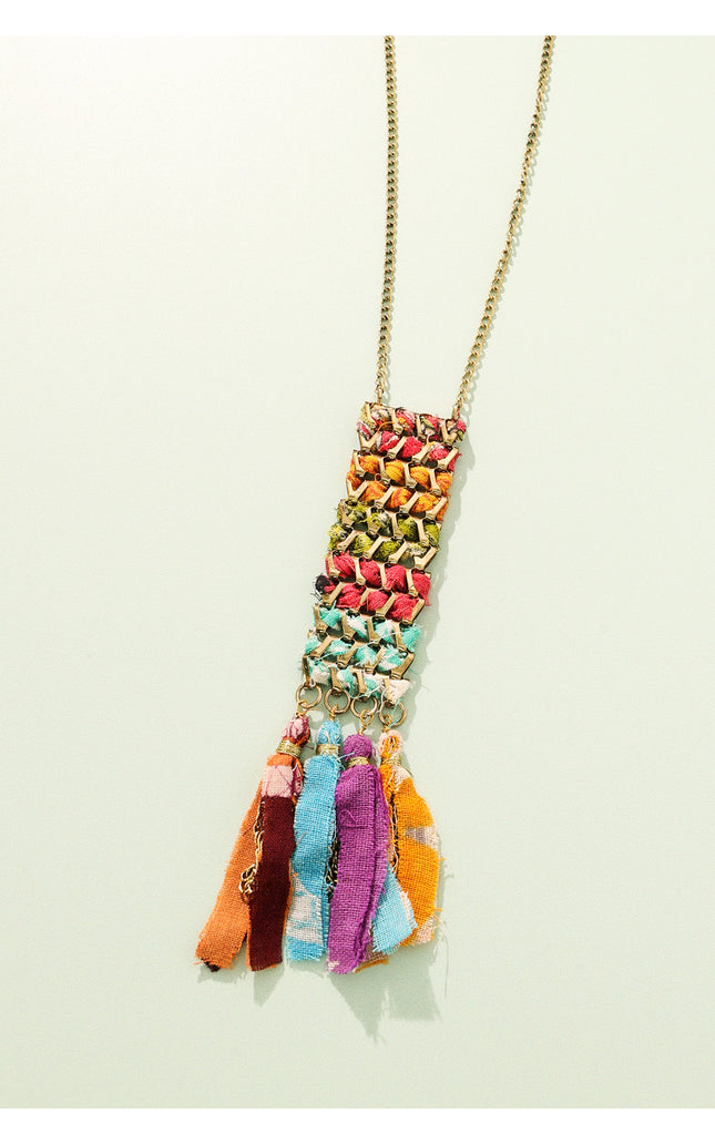 Rectangular Tassel Charm  Necklace