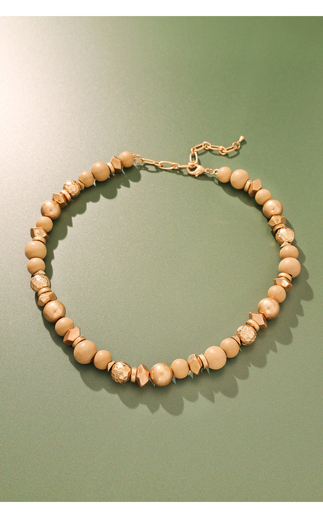 Beige and Gold Beaded Necklace
